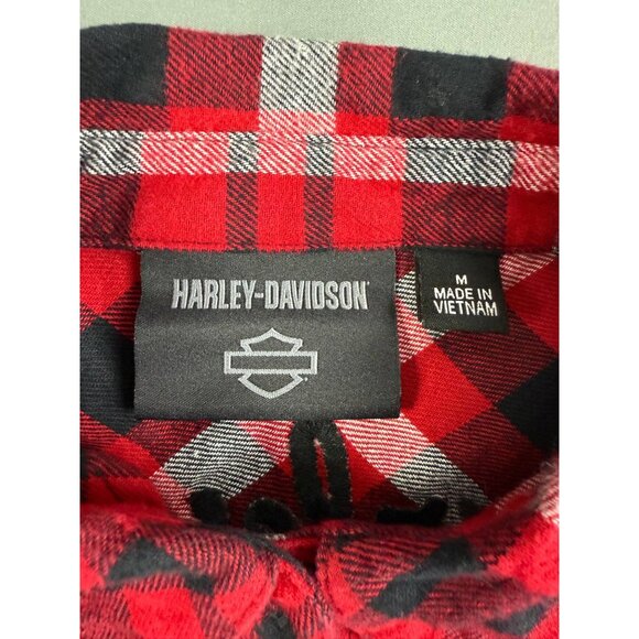 HARLEY DAVIDSON Women's Retro Script Font Flannel Plaid Shirt size M - Picture 3 of 8